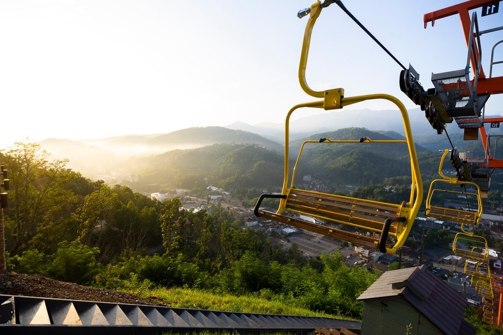 Gatlinburg SkyPark chairlift overlooking the town and mountains
