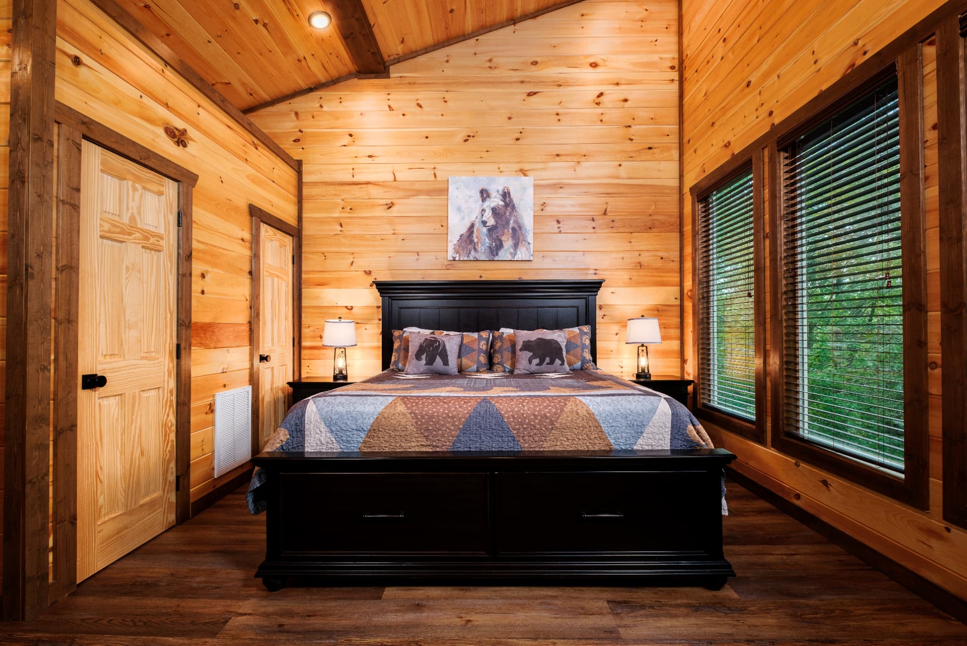 Bear-Quilt Bed in the Primary Suite