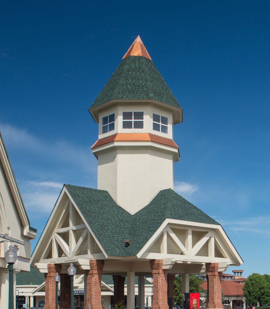 Tower and entrance architecture at Tanger Sevierville